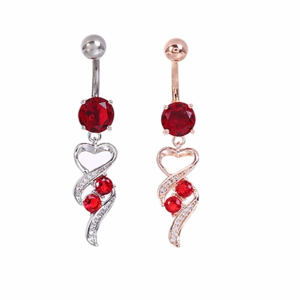 Romantic Stainless Steel Heart Round Crystal Belly Button Ring